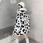 Cow-print Revisable Hooded Zip Fleece Jacket