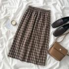 Midi Plaid A-line Skirt Khaki - One Size