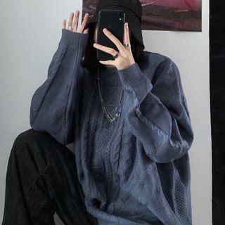 Long Sleeve Plain Cable-knit Sweater