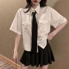 Loose-fit Elbow-sleeve Blouse / Pleated Skirt