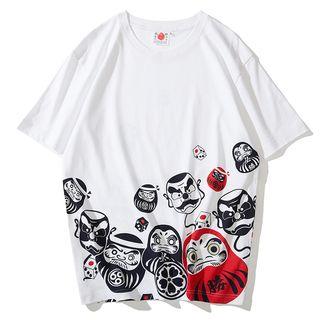 Short-sleeve Cartoon Print Round Neck T-shirt
