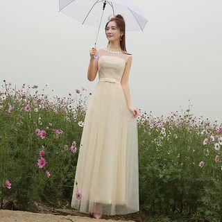 Bow Lace Panel Evening Dress