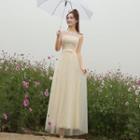 Bow Lace Panel Evening Dress