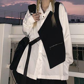 Asymmetrical Buckled Vest / Plain Shirt