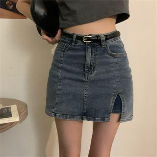 High-waist Slited Denim Skirt