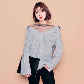 Sheer-yoke Striped Shirt