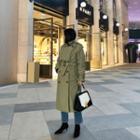Flap-front Padded Trench Coat With Belt