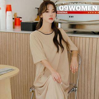 Plus Size Contrast-trim Ribbed T-shirt Dress