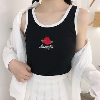 Embroidered Rose Tank Top