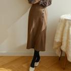 Wrap-front Buttoned Long Knit Skirt