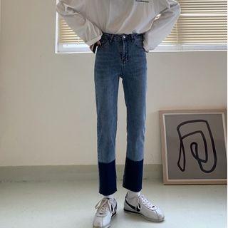 Paneled Cropped Straight Leg Jeans