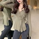 Long Sleeve Plain Button-up T-shirt