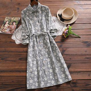 Long-sleeve Star Print Midi Shirtdress