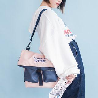 Letter Embroidered Two-tone Messenger Bag Pink & Blue - One Size
