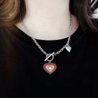 Heart Pendant Stainless Steel Choker 1pc - Silver & Red - One Size