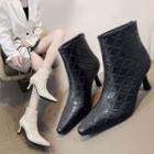 Faux Leather Quilted Spool-heel Pointed Ankle Boots