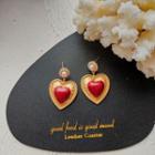 Heart Faux Pearl Dangle Earring 1 Pair - Silver Earrings - Orange & Red - One Size