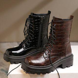 Lace-up Croc Grain Short Boots