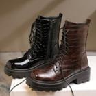 Lace-up Croc Grain Short Boots