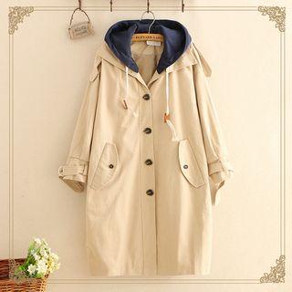 Color-block Hood Trench Coat As Shown In Figure - One Size