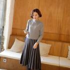 Stripe Knit A-line Midi Skirt