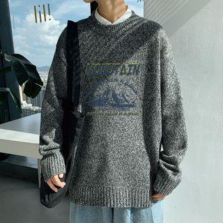 Lettering Mountain Print Sweater