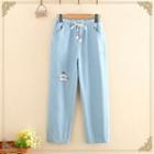 Dog Embroidered Drawstring Jeans