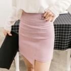 Buckled Asymmetric-hem Mini Skirt