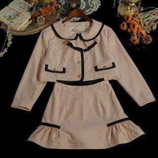 Collared Cropped Button Jacket / Mini A-line Skirt