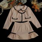 Collared Cropped Button Jacket / Mini A-line Skirt
