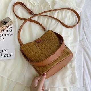 Faux Leather Woven Bucket Bag
