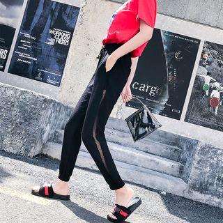 Drawstring Mesh Panel Chiffon Pants