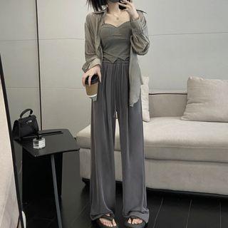 Asymmetrical Cropped Camisole Top / Shirt / Wide Leg Pants / Set