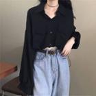 Long-sleeve Chiffon Crop Shirt Black - One Size