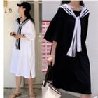 3/4-sleeve Sailor Collar Midi T-shirt Dress