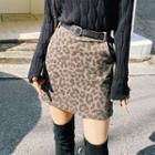 Belted Leopard Mini A-line Skirt