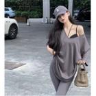 3/4-sleeve V-neck T-shirt / Cropped Camisole Top / Leggings
