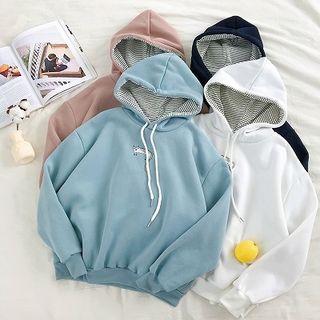 Kitty Embroidered Fleece Long-sleeve Hooded Sweatshirt