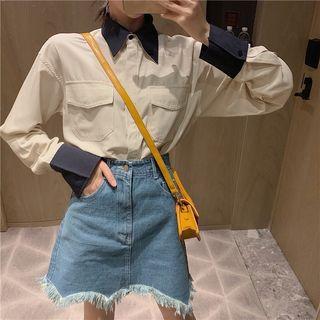 Color Block Pocket Detail Shirt As Shown In Figure - One Size