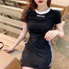 Lettering Striped Short-sleeve Mini T-shirt Dress