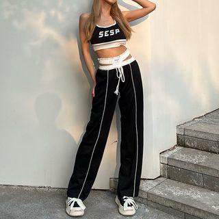 High Waist Cut-out Paneled Drawstring Sweatpants