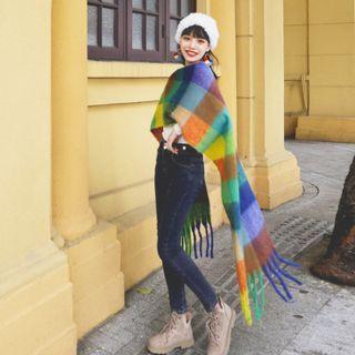 Check Fringed Shawl