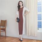 Elbow-sleeve Color-block Maxi Dress