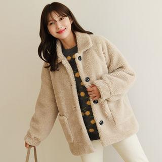 Collared Patch-pocket Sherpa-fleece Jacket
