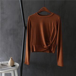 Long-sleeve Cropped Knot Front T-shirt