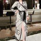 Print Long-sleeve Maxi A-line Dress Flower - One Size