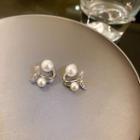 Mermaid Tail Rhinestone Faux Pearl Earring 1 Pair - Silver - One Size