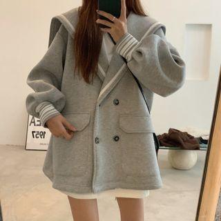 Sailor Collar Double-breasted Coat Gray - One Size