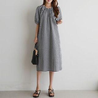 Tie-back Gingham Midi Dress Black - One Size