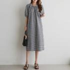 Tie-back Gingham Midi Dress Black - One Size